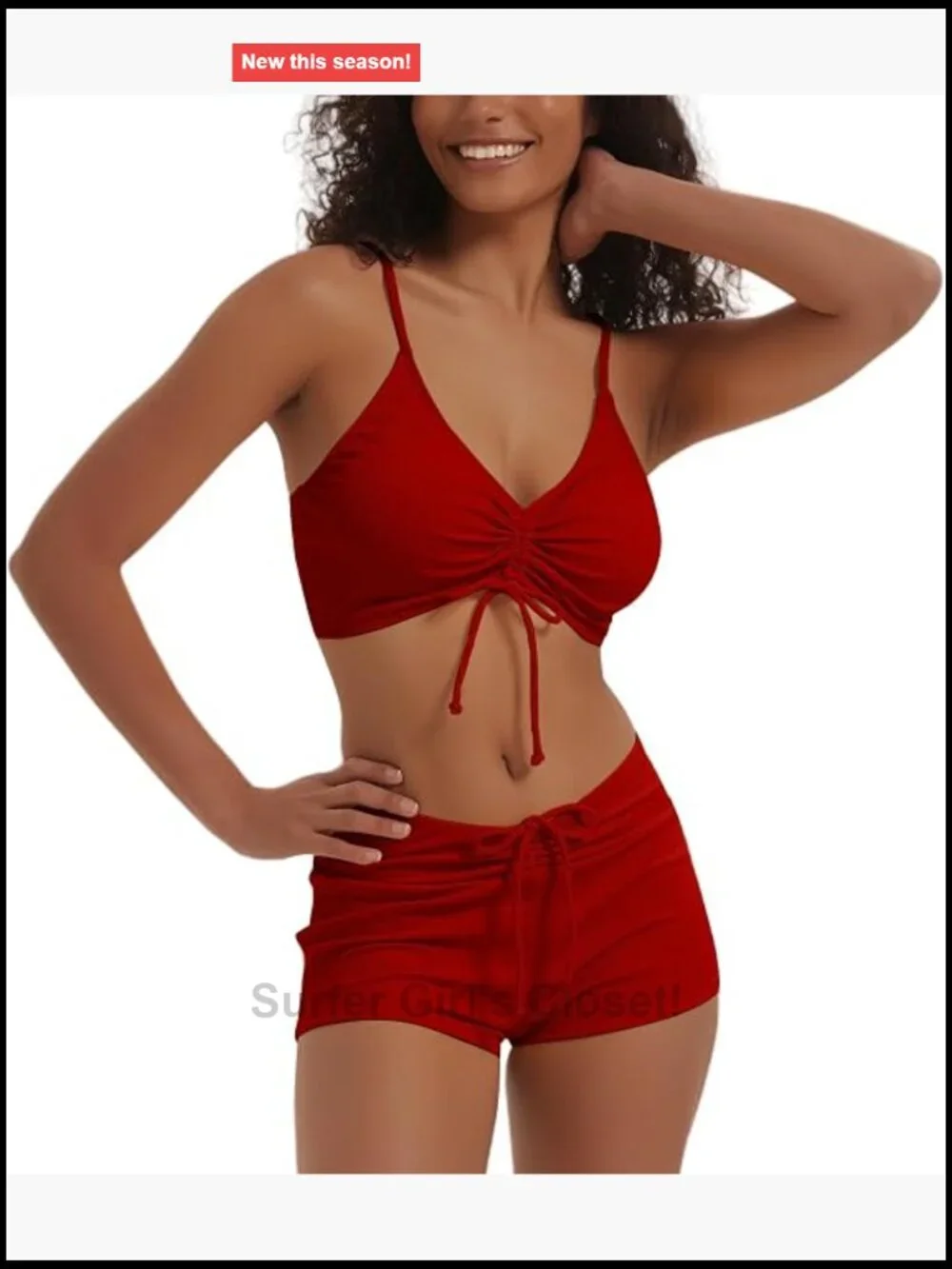 Solid High Waist Athletic Bikini Two Piece Swimwear with Drawstring Tie Front